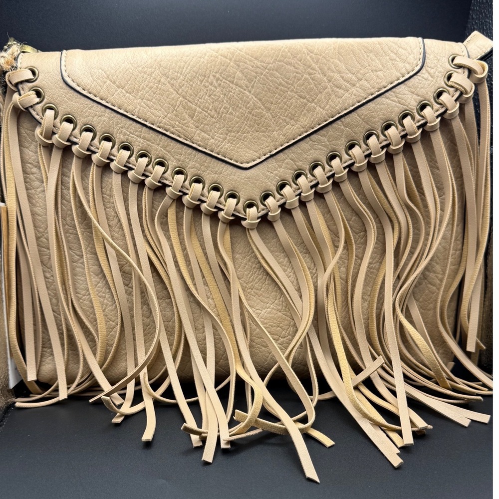 Ampere Creations Tan Vegan Leather Fringe Crossbody‎ Bag Style C141